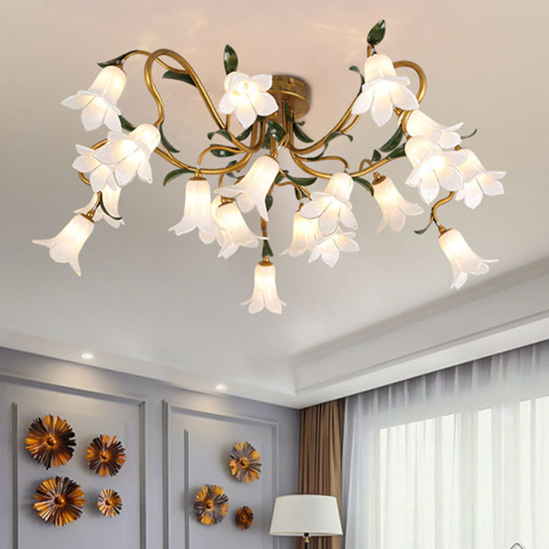 20 Heads Starburst Ceiling Light Fixture Countryside Brass Metal LED Flower Semi Flush Mount Lighting Brass B Clearhalo 'Ceiling Lights' 'Close To Ceiling Lights' 'Close to ceiling' 'Semi-flushmount' Lighting' 391570