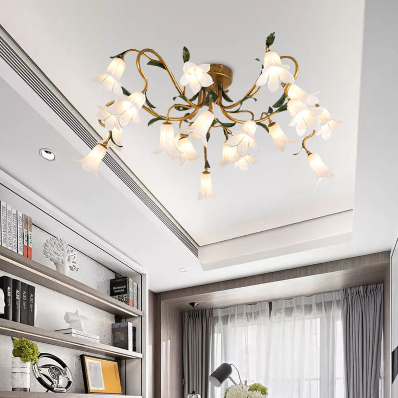 20 Heads Starburst Ceiling Light Fixture Countryside Brass Metal LED Flower Semi Flush Mount Lighting Clearhalo 'Ceiling Lights' 'Close To Ceiling Lights' 'Close to ceiling' 'Semi-flushmount' Lighting' 391571