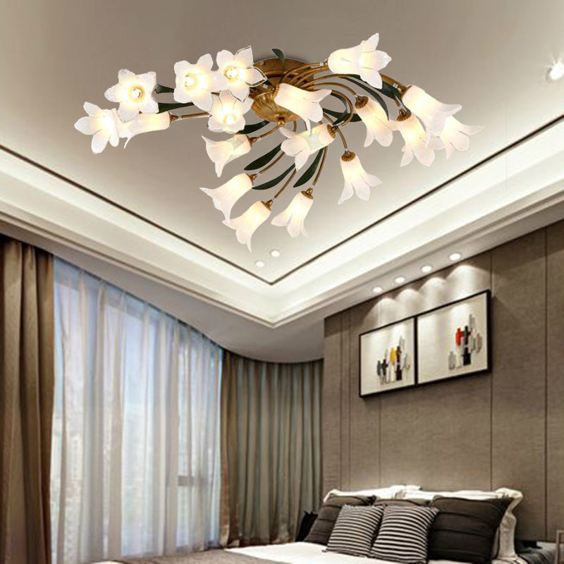 Metal Brass Ceiling Flush Tulip/Lily 18-Light American Garden LED Semi Mount Lighting for Living Room Clearhalo 'Ceiling Lights' 'Close To Ceiling Lights' 'Close to ceiling' 'Semi-flushmount' Lighting' 391590