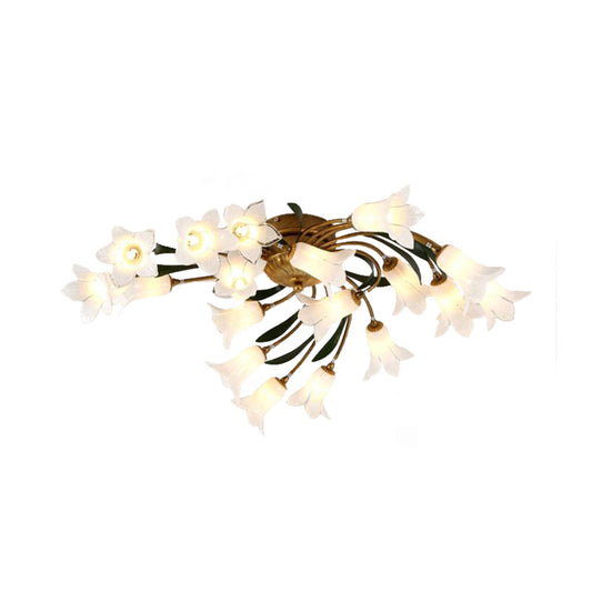 Metal Brass Ceiling Flush Tulip/Lily 18-Light American Garden LED Semi Mount Lighting for Living Room Clearhalo 'Ceiling Lights' 'Close To Ceiling Lights' 'Close to ceiling' 'Semi-flushmount' Lighting' 391591