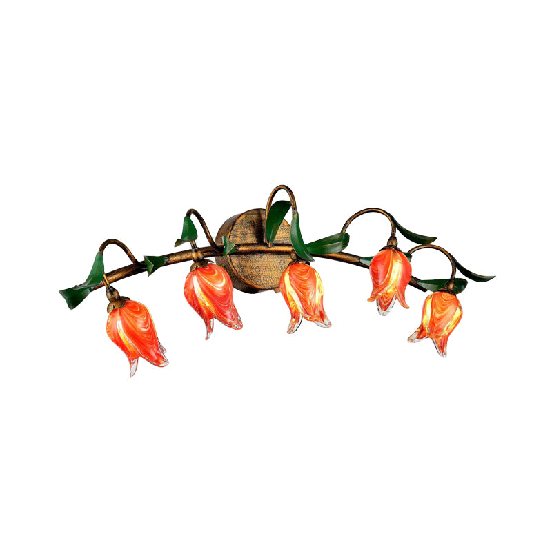 Pastoral Tulip Vanity Lamp 5 Heads Metal LED Wall Sconce Light in Red/Yellow for Bathroom Clearhalo 'Vanity Lights' 'Wall Lights' Lighting' 391611