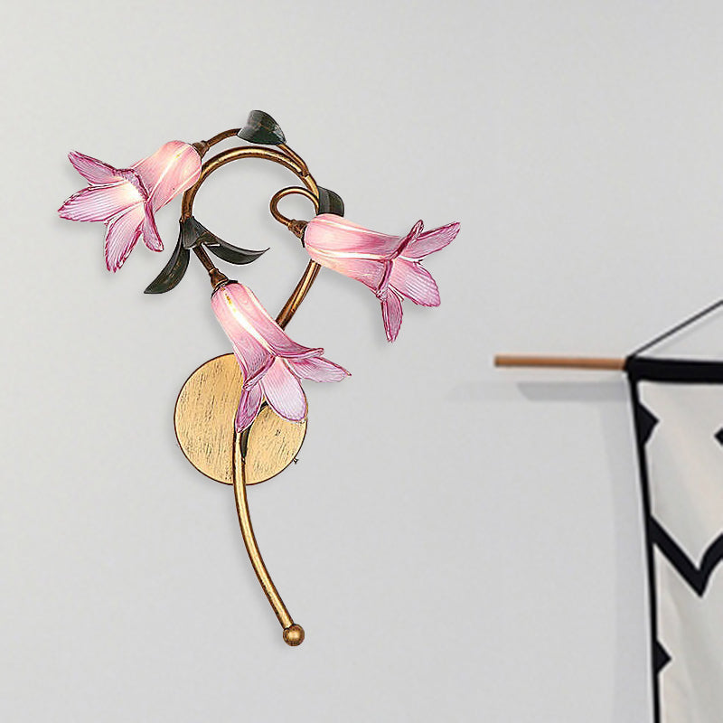 Lily Metal Sconce Lamp Romantic Pastoral 3 Heads Bedroom LED Wall Mounted Light Fixture in White/Pink Clearhalo 'Wall Lamps & Sconces' 'Wall Lights' Lighting' 391618