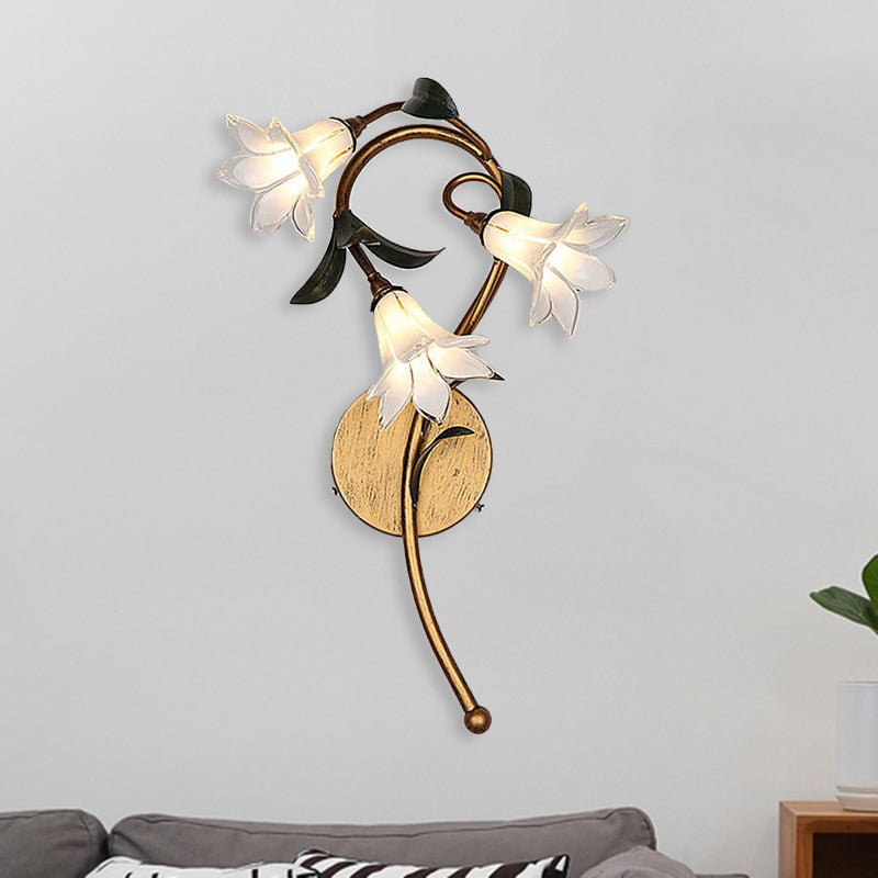 Lily Metal Sconce Lamp Romantic Pastoral 3 Heads Bedroom LED Wall Mounted Light Fixture in White/Pink White Clearhalo 'Wall Lamps & Sconces' 'Wall Lights' Lighting' 391622