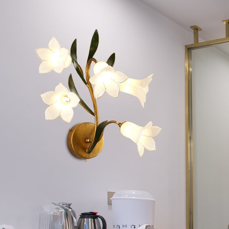 Countryside Flower Wall Mount Lamp 5 Heads Metal LED Wall Sconce Light in Gold for Living Room Gold B Clearhalo 'Wall Lamps & Sconces' 'Wall Lights' Lighting' 391641