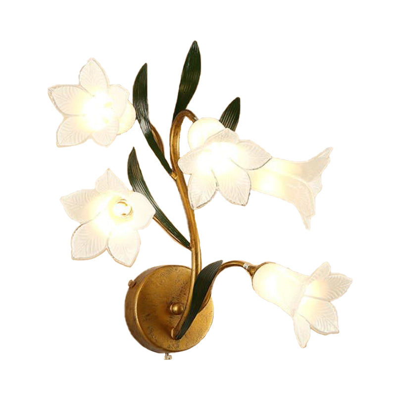 Countryside Flower Wall Mount Lamp 5 Heads Metal LED Wall Sconce Light in Gold for Living Room Clearhalo 'Wall Lamps & Sconces' 'Wall Lights' Lighting' 391643