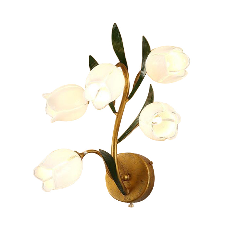 Countryside Flower Wall Mount Lamp 5 Heads Metal LED Wall Sconce Light in Gold for Living Room Clearhalo 'Wall Lamps & Sconces' 'Wall Lights' Lighting' 391646