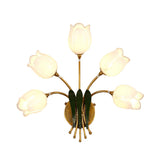 5 Bulbs Wall Light Sconce American Garden Bedroom LED Wall Lighting Fixture with Lily/Tulip Frosted Glass Shade in Gold Clearhalo 'Wall Lamps & Sconces' 'Wall Lights' Lighting' 391657