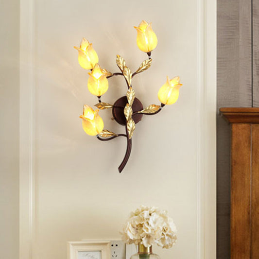 Blossom Metal Wall Sconce Light Pastoral 5 Heads Living Room LED Wall Lighting Fixture in Brass Clearhalo 'Wall Lamps & Sconces' 'Wall Lights' Lighting' 391659