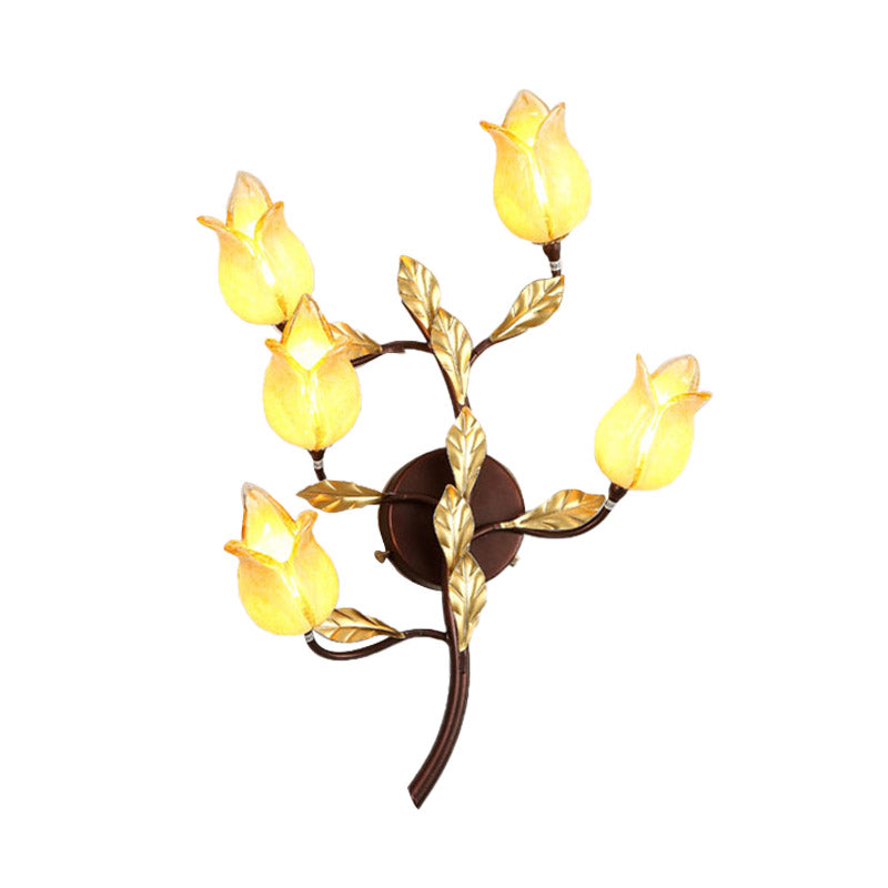 Blossom Metal Wall Sconce Light Pastoral 5 Heads Living Room LED Wall Lighting Fixture in Brass Clearhalo 'Wall Lamps & Sconces' 'Wall Lights' Lighting' 391660