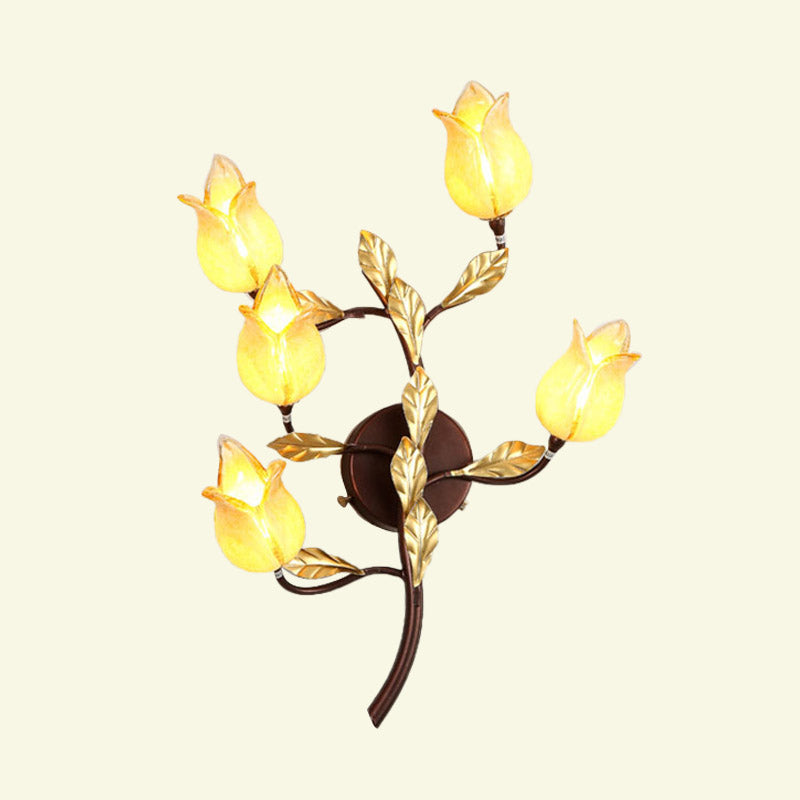 Blossom Metal Wall Sconce Light Pastoral 5 Heads Living Room LED Wall Lighting Fixture in Brass Clearhalo 'Wall Lamps & Sconces' 'Wall Lights' Lighting' 391661