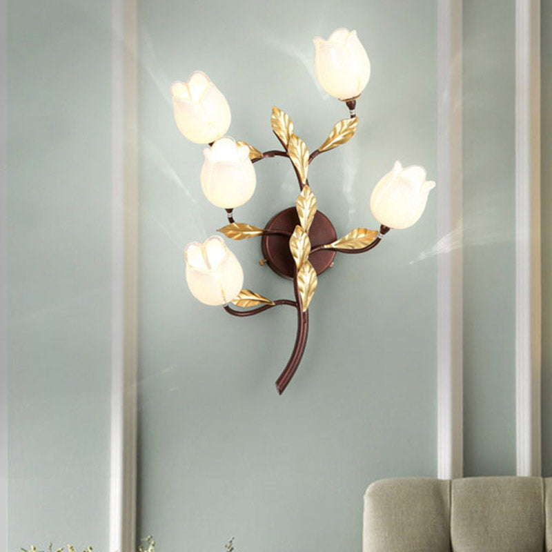 Blossom Metal Wall Sconce Light Pastoral 5 Heads Living Room LED Wall Lighting Fixture in Brass Clearhalo 'Wall Lamps & Sconces' 'Wall Lights' Lighting' 391664