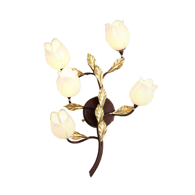 Blossom Metal Wall Sconce Light Pastoral 5 Heads Living Room LED Wall Lighting Fixture in Brass Clearhalo 'Wall Lamps & Sconces' 'Wall Lights' Lighting' 391665