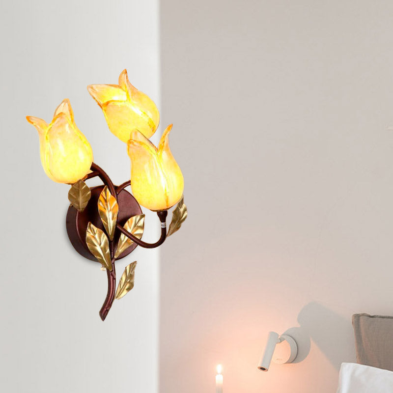 American Garden Tulip Wall Lamp 3 Heads Metal LED Wall Sconce Light in Brass for Bedroom Brass A Clearhalo 'Wall Lamps & Sconces' 'Wall Lights' Lighting' 391669