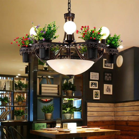 9 Lights Bare Bulb Chandelier Industrial Black Metal LED Flower Pendant Light for Restaurant Clearhalo 'Cast Iron' 'Ceiling Lights' 'Chandeliers' 'Industrial Chandeliers' 'Industrial' 'Metal' 'Middle Century Chandeliers' 'Rustic Chandeliers' 'Tiffany' Lighting' 391766