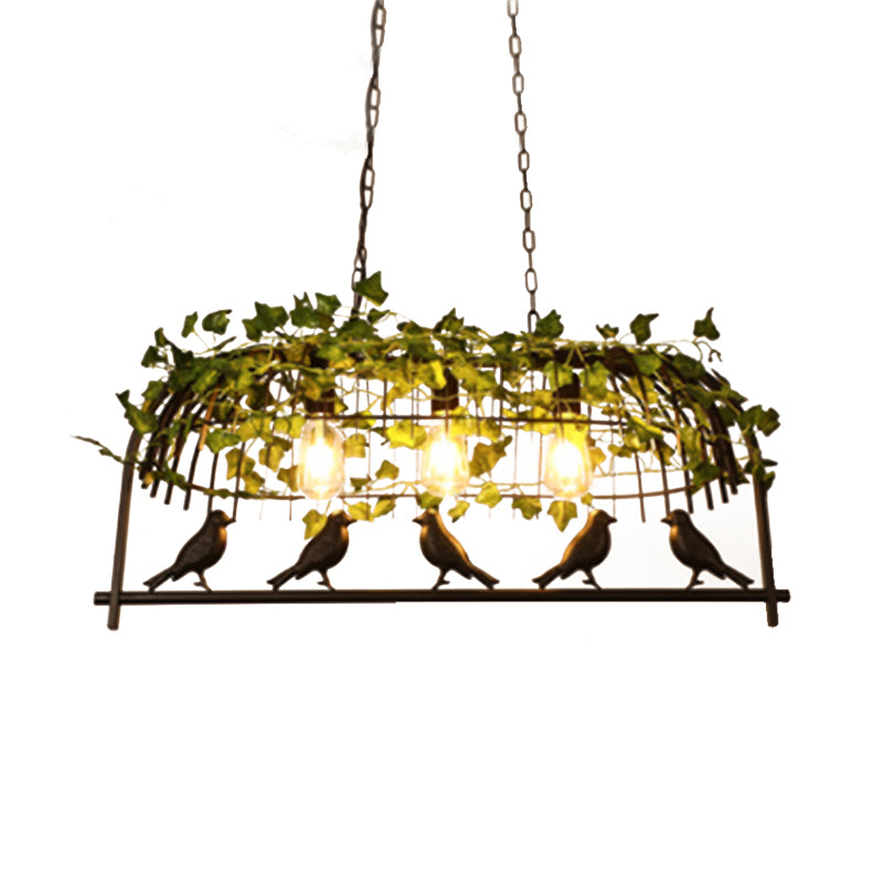 Retro Birdcage Island Light Fixture 2/3/4 Bulbs Metal LED Plant Ceiling Suspension Lamp in Black Clearhalo 'Ceiling Lights' 'Island Lights' Lighting' 391786