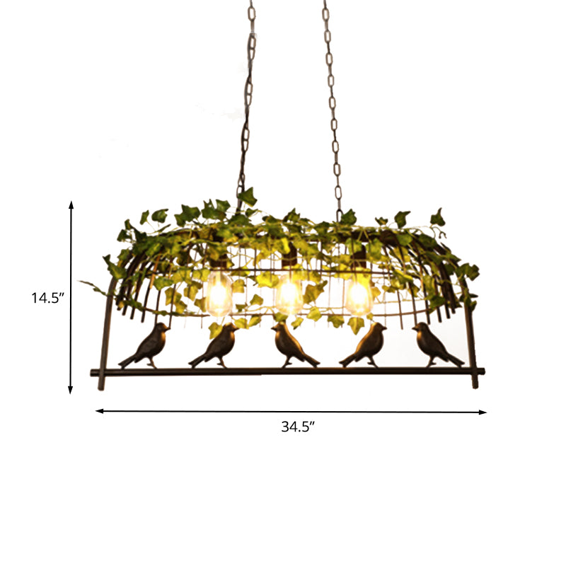 Retro Birdcage Island Light Fixture 2/3/4 Bulbs Metal LED Plant Ceiling Suspension Lamp in Black Clearhalo 'Ceiling Lights' 'Island Lights' Lighting' 391787