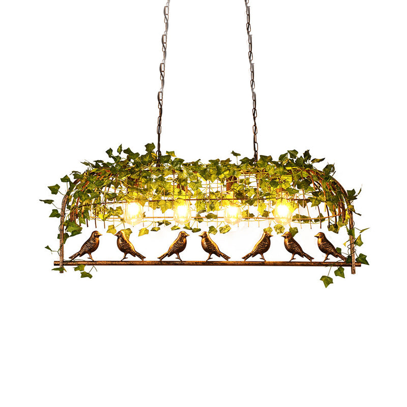 Retro Birdcage Island Light Fixture 2/3/4 Bulbs Metal LED Plant Ceiling Suspension Lamp in Black Clearhalo 'Ceiling Lights' 'Island Lights' Lighting' 391789