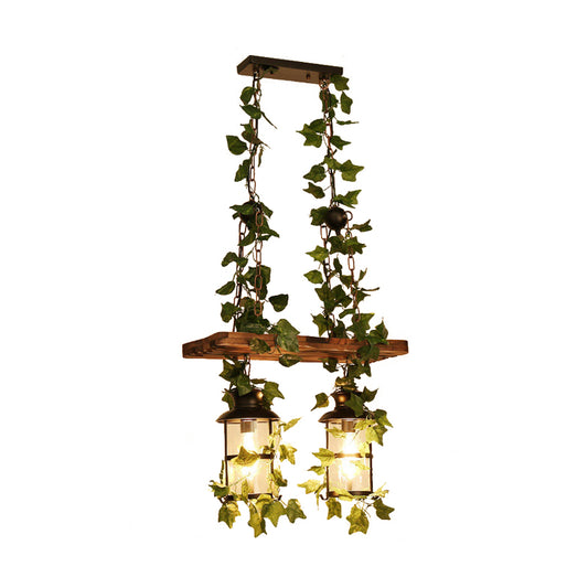 Lantern Restaurant Island Ceiling Light Retro Wooden 2/3 Heads Pink/Green LED Drop Lamp with Plant/Flower Decor Clearhalo 'Ceiling Lights' 'Island Lights' Lighting' 391798