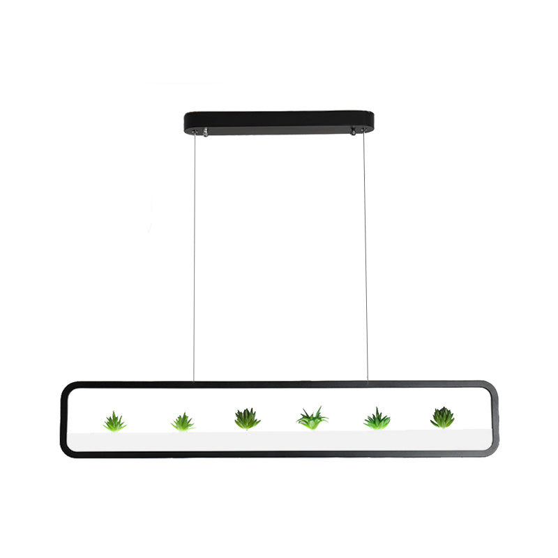 Rectangular Acrylic Island Chandelier Simple 27.5"/39" Long LED Dining Room Ceiling Light in Black/White Clearhalo 'Ceiling Lights' 'Island Lights' Lighting' 391851