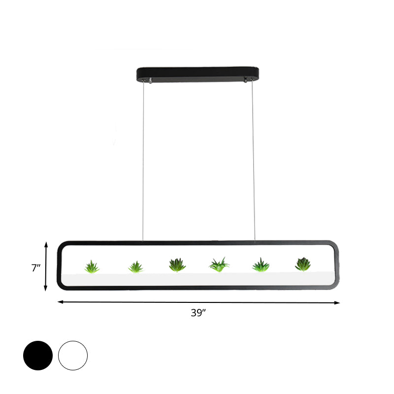 Rectangular Acrylic Island Chandelier Simple 27.5"/39" Long LED Dining Room Ceiling Light in Black/White Clearhalo 'Ceiling Lights' 'Island Lights' Lighting' 391853