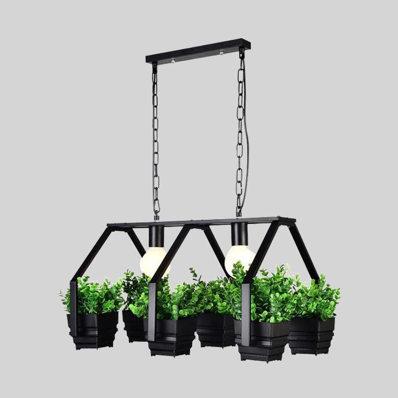 Black/White 2 Lights Island Ceiling Light Retro Metal Potted Plant Drop Lamp for Restaurant Clearhalo 'Ceiling Lights' 'Island Lights' Lighting' 391860