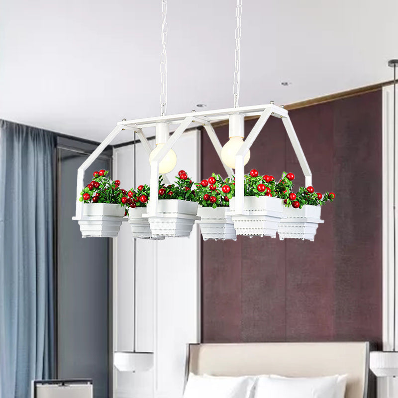 Black/White 2 Lights Island Ceiling Light Retro Metal Potted Plant Drop Lamp for Restaurant White Clearhalo 'Ceiling Lights' 'Island Lights' Lighting' 391862