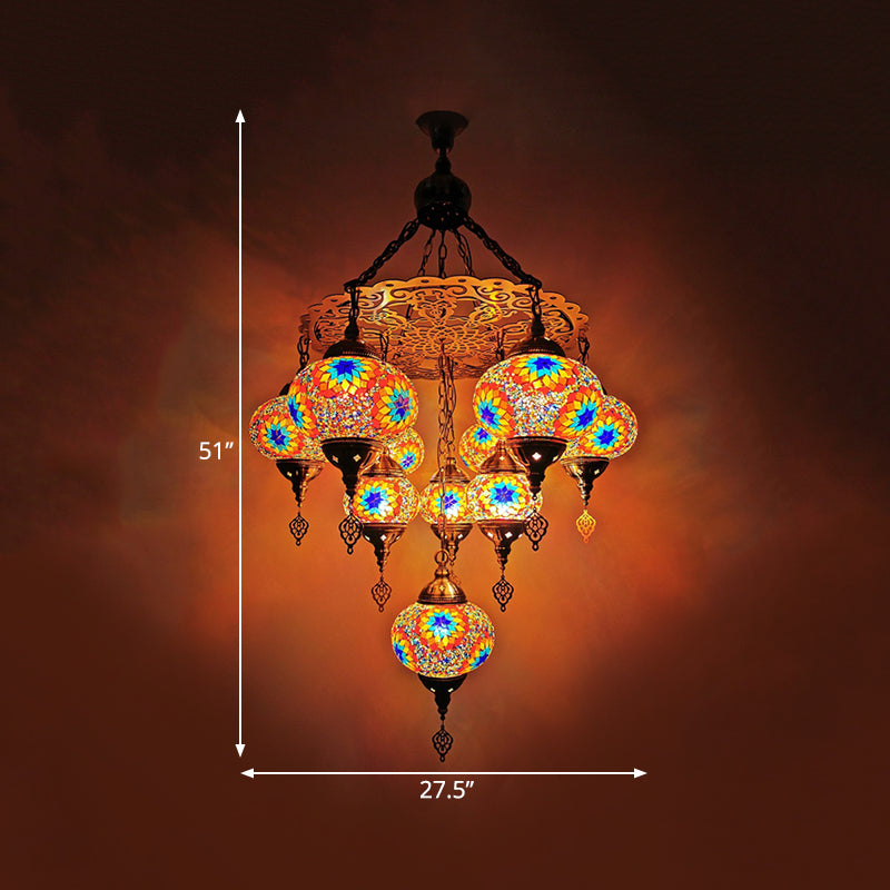 Hand Cut Glass White/Yellow/Orange Chandelier Lamp Oval 10 Lights Traditional Suspension Light for Dining Room Clearhalo 'Ceiling Lights' 'Chandeliers' 'Glass shade' 'Glass' Lighting' 391911