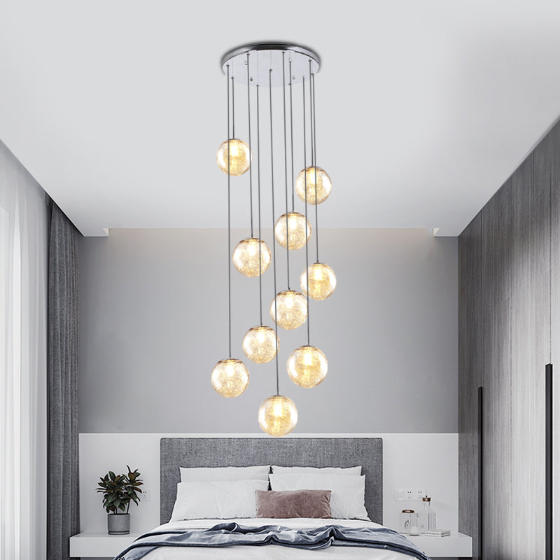 Contemporary Sphere Ceiling Lamp 10 Lights Amber Glass Multi Light Pendant for Bedroom Amber Clearhalo 'Ceiling Lights' 'Glass shade' 'Glass' 'Modern Pendants' 'Modern' 'Pendant Lights' 'Pendants' Lighting' 391977