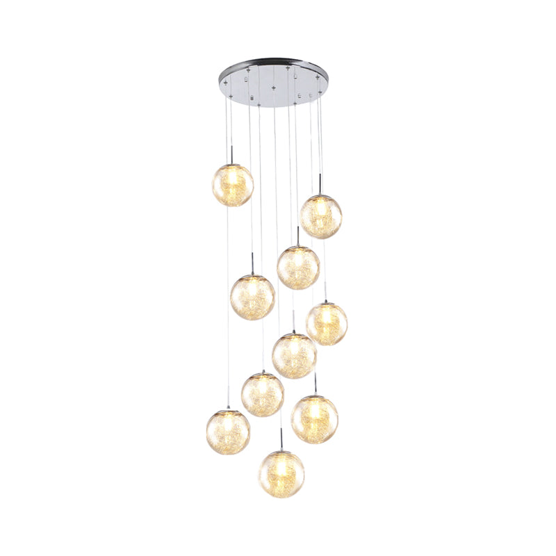 Contemporary Sphere Ceiling Lamp 10 Lights Amber Glass Multi Light Pendant for Bedroom Clearhalo 'Ceiling Lights' 'Glass shade' 'Glass' 'Modern Pendants' 'Modern' 'Pendant Lights' 'Pendants' Lighting' 391980