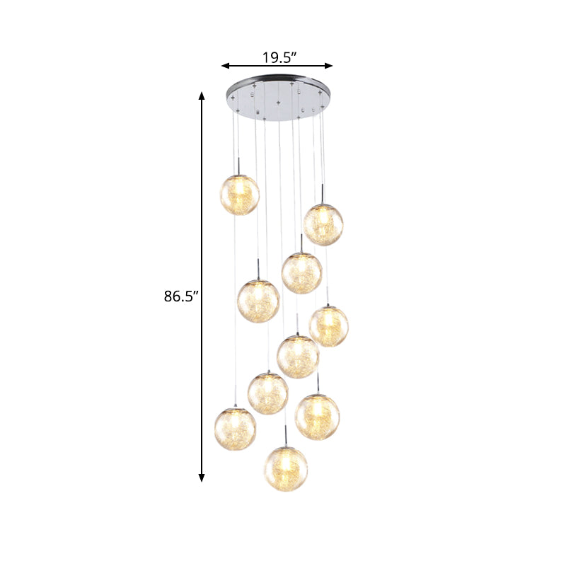 Contemporary Sphere Ceiling Lamp 10 Lights Amber Glass Multi Light Pendant for Bedroom Clearhalo 'Ceiling Lights' 'Glass shade' 'Glass' 'Modern Pendants' 'Modern' 'Pendant Lights' 'Pendants' Lighting' 391981