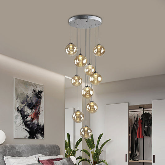 Amber Glass Globe Hanging Lighting Modern 10 Bulbs Living Room Cluster Pendant Lamp Amber Clearhalo 'Ceiling Lights' 'Glass shade' 'Glass' 'Modern Pendants' 'Modern' 'Pendant Lights' 'Pendants' Lighting' 391982