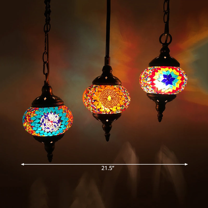 Traditional Oval Cluster Pendant Light 3 Heads Hand Cut Glass Hanging Light in Red/Yellow/Orange Clearhalo 'Ceiling Lights' 'Chandeliers' 'Glass shade' 'Glass' 'Pendant Lights' 'Pendants' Lighting' 392003