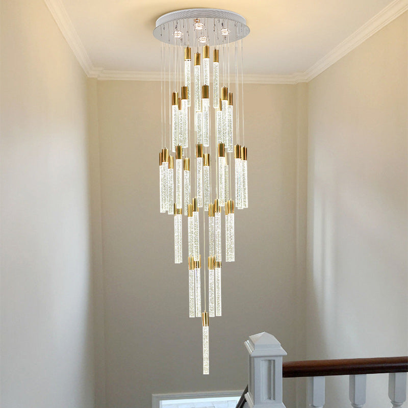 Modern Tube Cluster Pendant Lamp 24 Heads Clear Glass LED Hanging Ceiling Light in Gold Gold Clearhalo 'Ceiling Lights' 'Glass shade' 'Glass' 'Modern Pendants' 'Modern' 'Pendant Lights' 'Pendants' Lighting' 392020