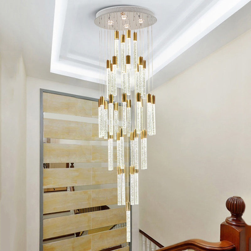 Modern Tube Cluster Pendant Lamp 24 Heads Clear Glass LED Hanging Ceiling Light in Gold Clearhalo 'Ceiling Lights' 'Glass shade' 'Glass' 'Modern Pendants' 'Modern' 'Pendant Lights' 'Pendants' Lighting' 392021