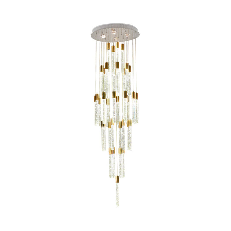 Modern Tube Cluster Pendant Lamp 24 Heads Clear Glass LED Hanging Ceiling Light in Gold Clearhalo 'Ceiling Lights' 'Glass shade' 'Glass' 'Modern Pendants' 'Modern' 'Pendant Lights' 'Pendants' Lighting' 392023