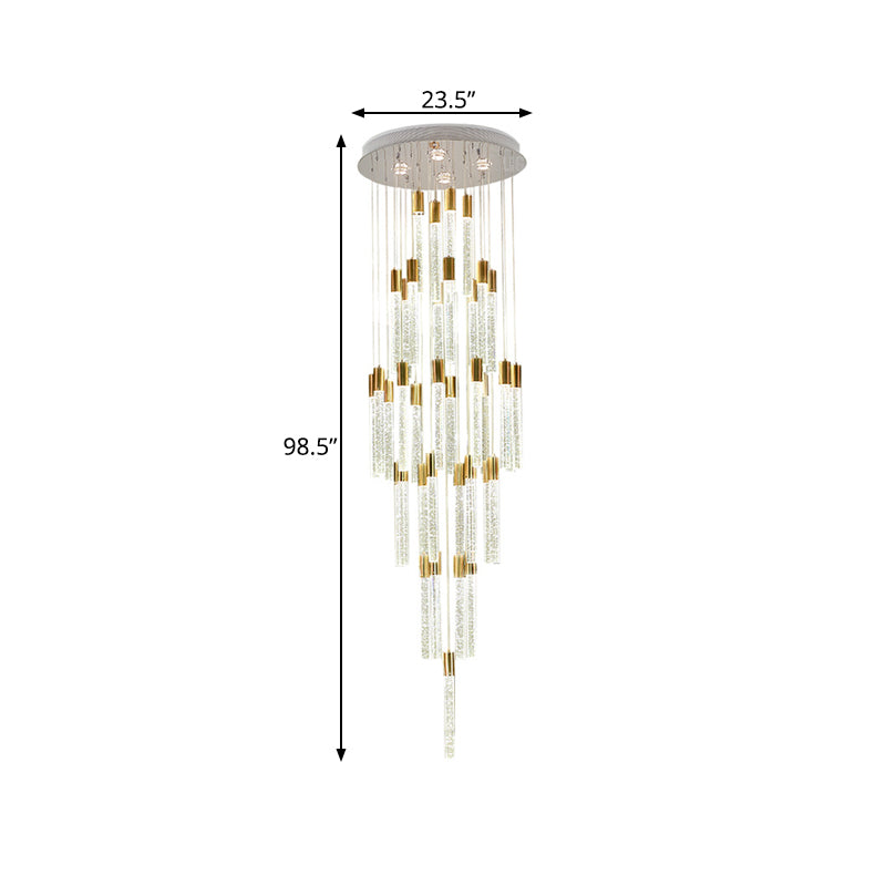 Modern Tube Cluster Pendant Lamp 24 Heads Clear Glass LED Hanging Ceiling Light in Gold Clearhalo 'Ceiling Lights' 'Glass shade' 'Glass' 'Modern Pendants' 'Modern' 'Pendant Lights' 'Pendants' Lighting' 392024