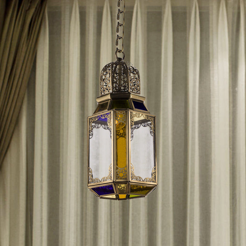 1 Head Pendant Lighting Vintage Lantern Metal Hanging Ceiling Lamp in Brass for Bedroom Clearhalo 'Ceiling Lights' 'Pendant Lights' 'Pendants' Lighting' 392039