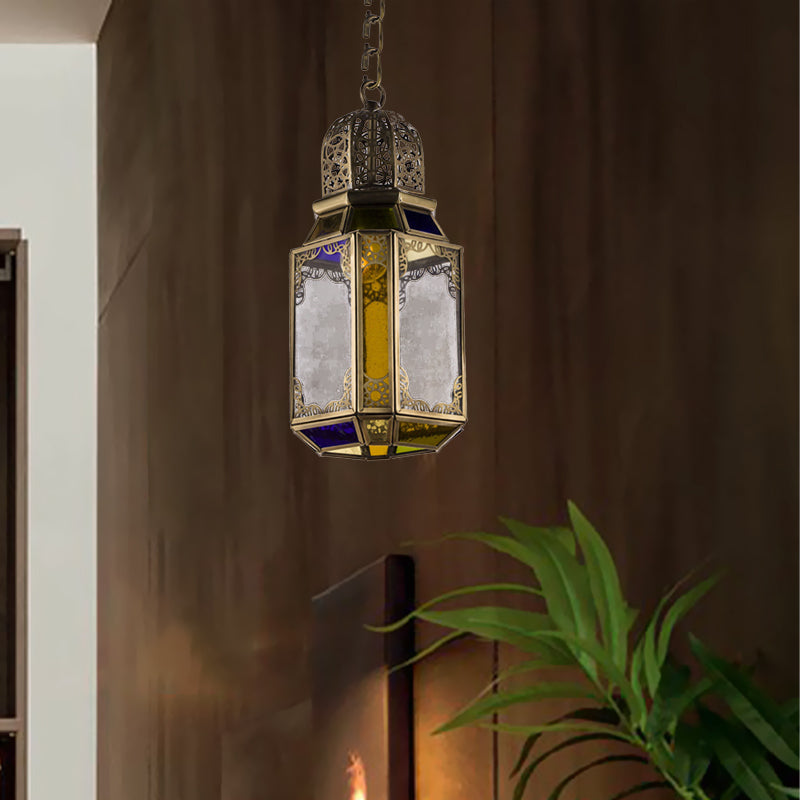 1 Head Pendant Lighting Vintage Lantern Metal Hanging Ceiling Lamp in Brass for Bedroom Clearhalo 'Ceiling Lights' 'Pendant Lights' 'Pendants' Lighting' 392041
