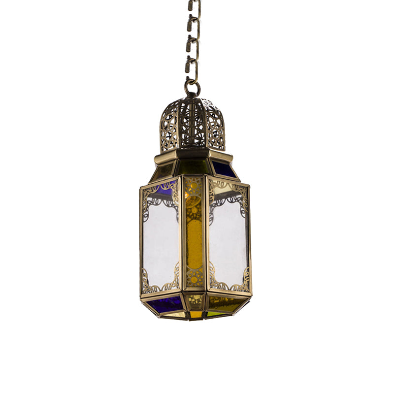 1 Head Pendant Lighting Vintage Lantern Metal Hanging Ceiling Lamp in Brass for Bedroom Clearhalo 'Ceiling Lights' 'Pendant Lights' 'Pendants' Lighting' 392042