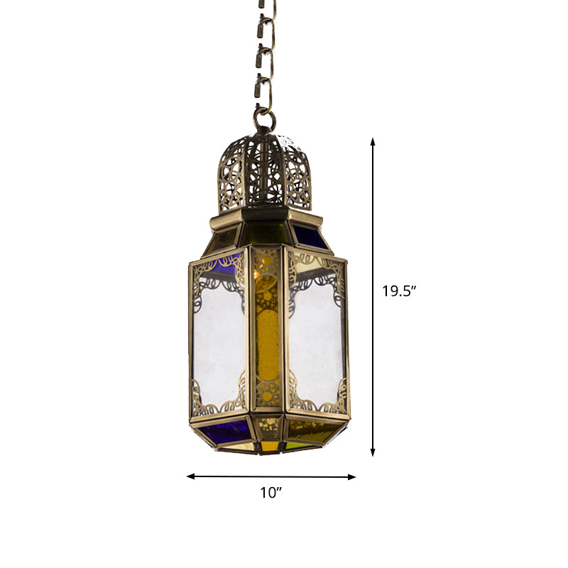 1 Head Pendant Lighting Vintage Lantern Metal Hanging Ceiling Lamp in Brass for Bedroom Clearhalo 'Ceiling Lights' 'Pendant Lights' 'Pendants' Lighting' 392043