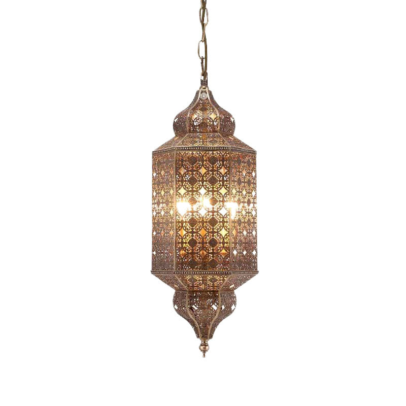 Brass Finish 1 Bulb Pendant Antiqued Metallic Lantern Hanging Light Fixture for Restaurant Clearhalo 'Ceiling Lights' 'Pendant Lights' 'Pendants' Lighting' 392047