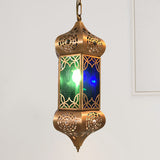 Lantern Metal Hanging Light Kit Retro 1 Light Living Room Pendant Ceiling Lamp in Blue Clearhalo 'Ceiling Lights' 'Pendant Lights' 'Pendants' Lighting' 392051