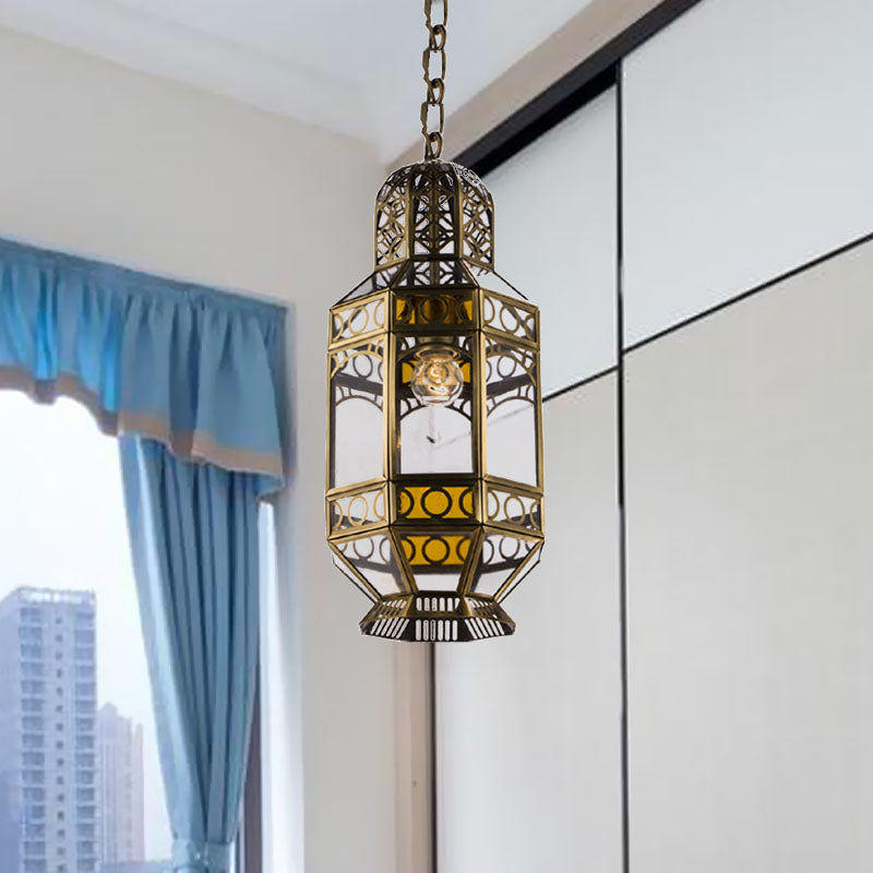 Metallic Brass Hanging Lighting Lantern 1-Head Traditional Suspension Pendant Lamp with Chain Clearhalo 'Ceiling Lights' 'Pendant Lights' 'Pendants' Lighting' 392055