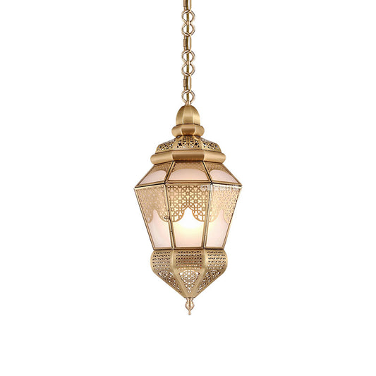 1-Bulb Metal Hanging Lamp Fixture Bohemia Style Brass Lantern Living Room Ceiling Pendant Lamp Clearhalo 'Ceiling Lights' 'Pendant Lights' 'Pendants' Lighting' 392063