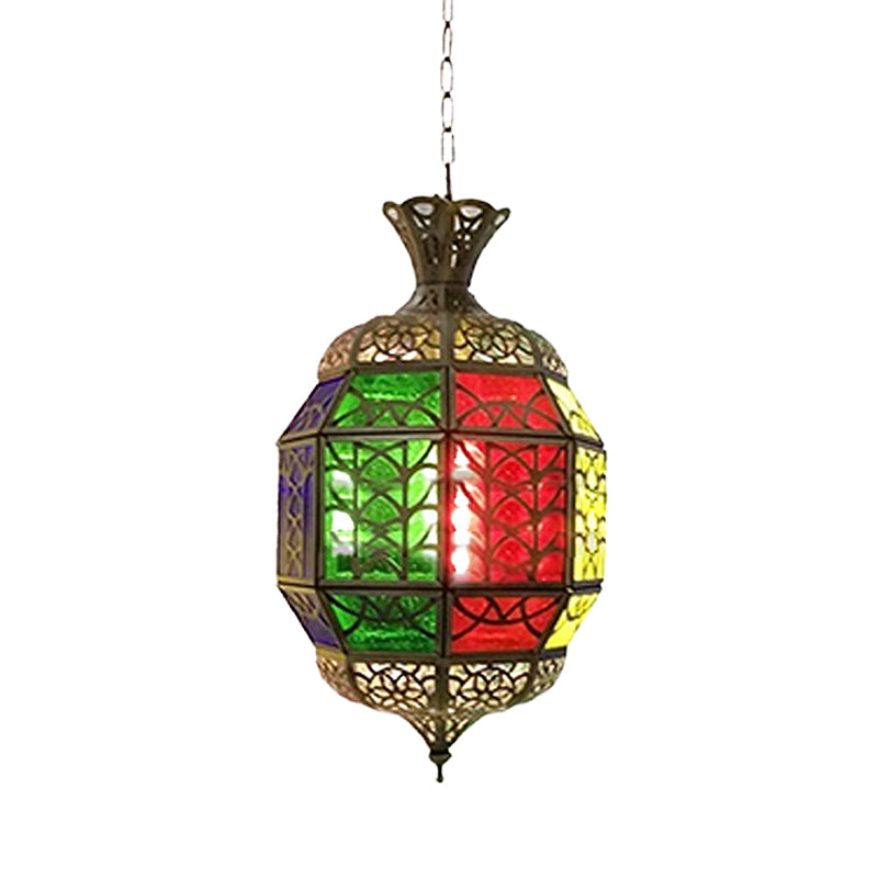 Metallic Lantern Pendant Lamp Vintage 1 Light Balcony Hanging Ceiling Lighting in Red Clearhalo 'Ceiling Lights' 'Pendant Lights' 'Pendants' Lighting' 392068