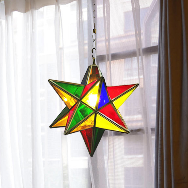 Traditional Star Shape Suspension Lamp 1-Head Metal Hanging Pendant Light in Green Clearhalo 'Ceiling Lights' 'Pendant Lights' 'Pendants' Lighting' 392070