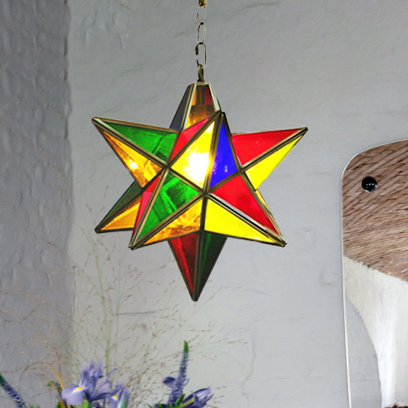 Traditional Star Shape Suspension Lamp 1-Head Metal Hanging Pendant Light in Green Clearhalo 'Ceiling Lights' 'Pendant Lights' 'Pendants' Lighting' 392071