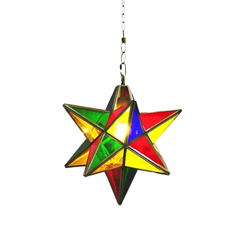 Traditional Star Shape Suspension Lamp 1-Head Metal Hanging Pendant Light in Green Clearhalo 'Ceiling Lights' 'Pendant Lights' 'Pendants' Lighting' 392072