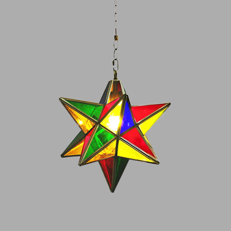 Traditional Star Shape Suspension Lamp 1-Head Metal Hanging Pendant Light in Green Clearhalo 'Ceiling Lights' 'Pendant Lights' 'Pendants' Lighting' 392073