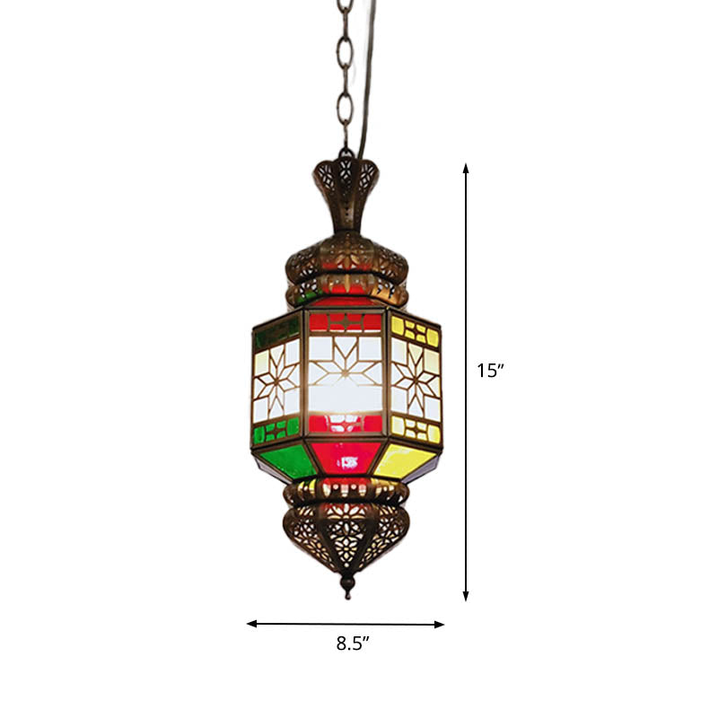 1-Light Hanging Lighting Vintage Living Room Ceiling Pendant Lamp with Lantern Metal Shade in Bronze Clearhalo 'Ceiling Lights' 'Pendant Lights' 'Pendants' Lighting' 392079